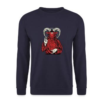 Satanische Rote Ziege Baphomet Goth - Unisex Pullover - Navy - Vorne - Alina (178cm) & Michal (187cm)