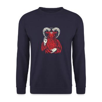 Roter Baphomet Böser Satan - Unisex Pullover - Navy - Vorne - Alina (178cm) & Michal (187cm)