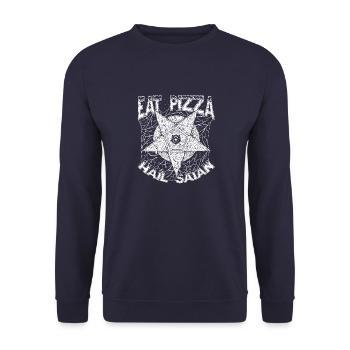 Essen Sie Pizza Hail Satan Lustige Goth - Unisex Pullover - Navy - Vorne - Alina (178cm) & Michal (187cm)