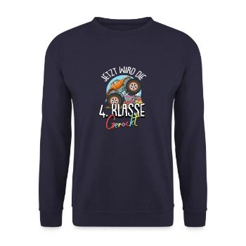 4. Klasse Junge Auto Schule Abschluss Geschenk - Unisex Pullover - Navy - Vorne - Alina (178cm) & Michal (187cm)
