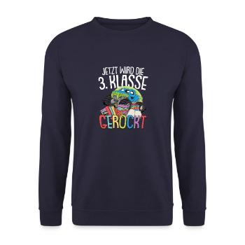 3. Klasse Auto Grundschule Junge Geschenk - Unisex Pullover - Navy - Vorne - Alina (178cm) & Michal (187cm)