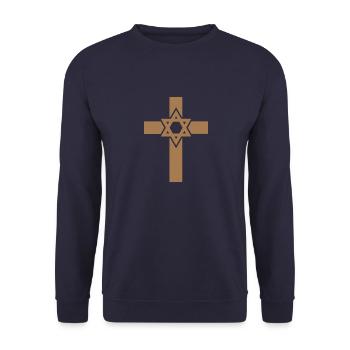 Cross Star of David Gift Saying Jewish Hanukkah - Unisex Sweatshirt - navy - Front - Alina (178cm) & Michal (187cm)