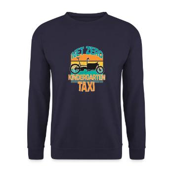 Vintage Cargo Bike Lastenrad Kindergarten Taxi - Unisex Pullover - Navy - Vorne - Alina (178cm) & Michal (187cm)