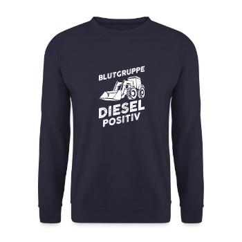 Blutgruppe diesel positiv Geschenk Radladerfahrer - Unisex Pullover - Navy - Vorne - Alina (178cm) & Michal (187cm)
