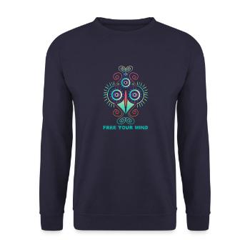 Psychedelic Free Your Mind Shipibo Tribe Art Psy - Unisex Pullover - Navy - Vorne - Alina (178cm) & Michal (187cm)