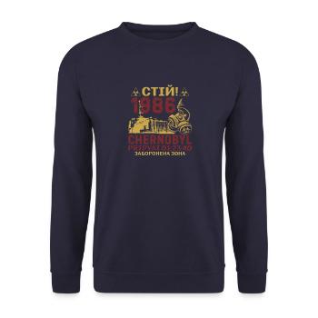 1986 Chernobyl Cyrillic Gift Radiation - Unisex Sweatshirt - navy - Front - Alina (178cm) & Michal (187cm)