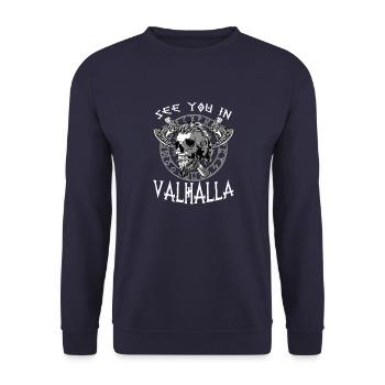 Kultiges Wikinger Motiv nordische Mythologie - Unisex Pullover - Navy - Vorne - Alina (178cm) & Michal (187cm)