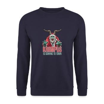 Der Krampus kommt in die Stadt Gruseliges Monster - Unisex Pullover - Navy - Vorne - Alina (178cm) & Michal (187cm)