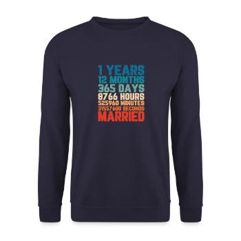 1 an marié Mariage Mariage Dire Cadeau - Sweat-shirt Unisexe - marine - Devant - Alina (178cm) & Michal (187cm)
