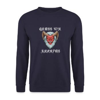 Gruss vom Krampus - Unisex Pullover - Navy - Vorne - Alina (178cm) & Michal (187cm)