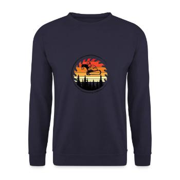 Chainsaw Axe Forester Lumberjack Saw Chain - Unisex Sweatshirt - navy - Front - Alina (178cm) & Michal (187cm)