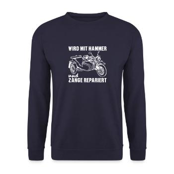 Wird mit hammer und zange repariert Ural Beiwagen - Unisex Pullover - Navy - Vorne - Alina (178cm) & Michal (187cm)