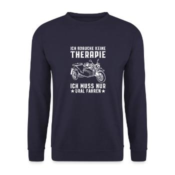 Therapie Ural Beiwagen Motorradgespann Motorrad - Unisex Pullover - Navy - Vorne - Alina (178cm) & Michal (187cm)