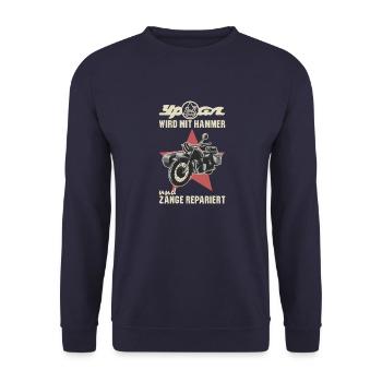 Est réparé avec marteau et pince Ural sidecar - Sweat-shirt Unisexe - marine - Devant - Alina (178cm) & Michal (187cm)