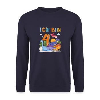4. Geburtstag Ich Bin 4 Dinosaurier T-Rex Dino - Unisex Pullover - Navy - Vorne - Alina (178cm) & Michal (187cm)