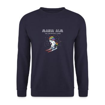 Maria Alm Salzburger Land Österreich Retro Ski - Unisex Pullover - Navy - Vorne - Alina (178cm) & Michal (187cm)