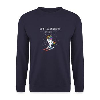 Sankt Moritz Graubünden Schweiz Retro Ski Einhorn - Unisex Pullover - Navy - Vorne - Alina (178cm) & Michal (187cm)