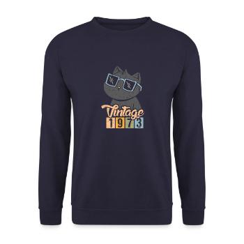 Anniversaire 1973 73 Vintage Cat Vintage Cadeau - Sweat-shirt Unisexe - marine - Devant - Alina (178cm) & Michal (187cm)