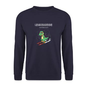 Lenzerheide Graubünden Schweiz Retro Ski T-Rex - Unisex Pullover - Navy - Vorne - Alina (178cm) & Michal (187cm)