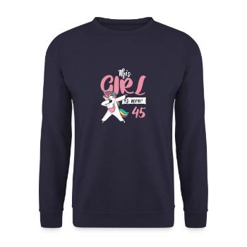 Cadeau licorne de 45e anniversaire - Sweat-shirt Unisexe - marine - Devant - Alina (178cm) & Michal (187cm)