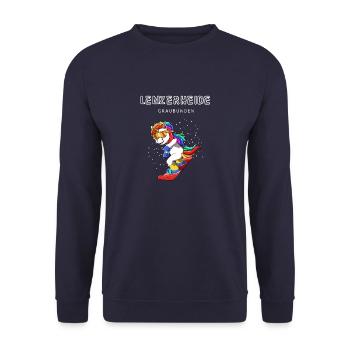 Lenzerheide Graubünden Schweiz Retro Snowboard - Unisex Pullover - Navy - Vorne - Alina (178cm) & Michal (187cm)