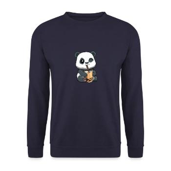 Kawaii Panda Otaku Boba Tee - Unisex Pullover - Navy - Vorne - Alina (178cm) & Michal (187cm)