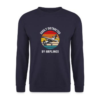 Easily Distracted By Airplanes Funny Pilot Aviator - Unisex Sweatshirt - navy - Front - Alina (178cm) & Michal (187cm)