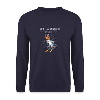 Sankt Moritz Graubünden Schweiz Retro Ski Hase - Unisex Pullover - Navy - Vorne - Alina (178cm) & Michal (187cm)