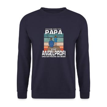 Kultiges Angler Fisch Papa Sportangler Angeln - Unisex Pullover - Navy - Vorne - Alina (178cm) & Michal (187cm)