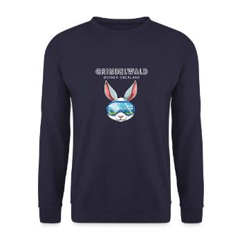 Grindelwald Berner Oberland Schweiz Retro Ski Hase - Unisex Pullover - Navy - Vorne - Alina (178cm) & Michal (187cm)