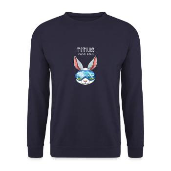 Titlis Engelberg Schweiz Retro Ski Hase - Unisex Pullover - Navy - Vorne - Alina (178cm) & Michal (187cm)