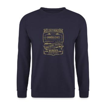 Elektriker Unmögliches wird sofort erledigt - Unisex Pullover - Navy - Vorne - Alina (178cm) & Michal (187cm)