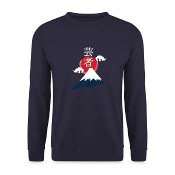 Japan Asien Bambus Sonne Vulkane Drachen Kreis - Unisex Pullover - Navy - Vorne - Alina (178cm) & Michal (187cm)