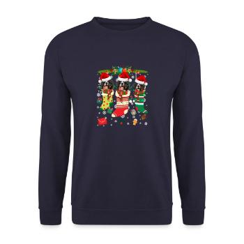 Ugly Christmas Sweater Bernhardiner Hund Edition - Unisex Pullover - Navy - Vorne - Alina (178cm) & Michal (187cm)