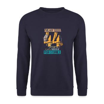 44. Geburtstag Angler Angeln Vintage Geschenk - Unisex Pullover - Navy - Vorne - Alina (178cm) & Michal (187cm)
