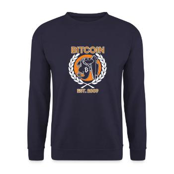 Shark with Bitcoin est. 2009 - Unisex Sweatshirt - navy - Front - Alina (178cm) & Michal (187cm)