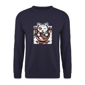Anime Ramen Cat Noodles Cute Japanese Animation - Unisex Sweatshirt - navy - Front - Alina (178cm) & Michal (187cm)