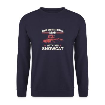 Never underestimate a man with his snowcat - Unisex Pullover - Navy - Vorne - Alina (178cm) & Michal (187cm)