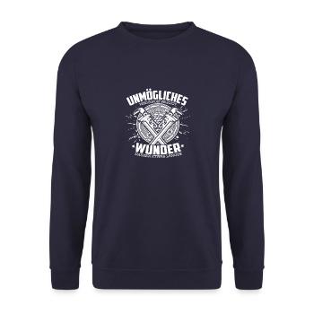 Installateur Sprüche Unmögliches wird sofort - Unisex Pullover - Navy - Vorne - Alina (178cm) & Michal (187cm)
