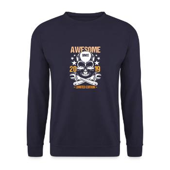 Geburtstag 2019 19 Vintage Biker Jahrgang Geschenk - Unisex Pullover - Navy - Vorne - Alina (178cm) & Michal (187cm)