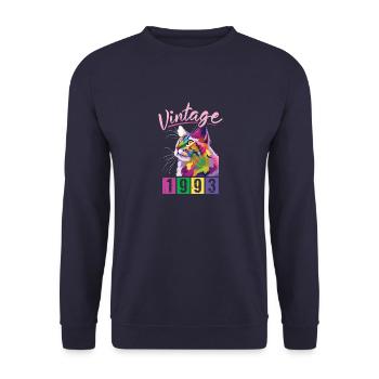 Birthday 1993 93 Vintage Cat Vintage Gift - Unisex Sweatshirt - navy - Front - Alina (178cm) & Michal (187cm)