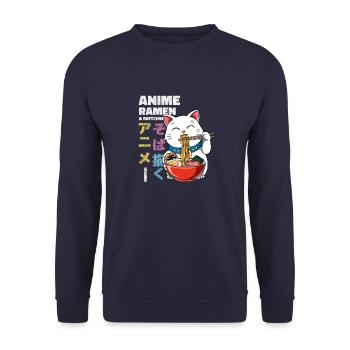 Anime Ramen und Skizzieren - Otaku Lucky Cat - Unisex Pullover - Navy - Vorne - Alina (178cm) & Michal (187cm)