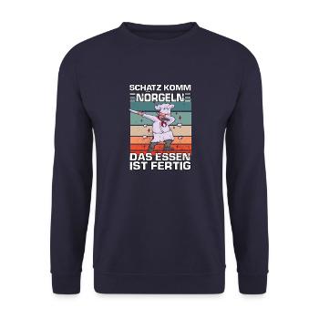 Retro Chefkoch Gastro Küche Kochtopf Hobbykoch - Unisex Pullover - Navy - Vorne - Alina (178cm) & Michal (187cm)