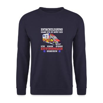 Rettungswagen Blaulicht gesehen zu spät - Unisex Pullover - Navy - Vorne - Alina (178cm) & Michal (187cm)