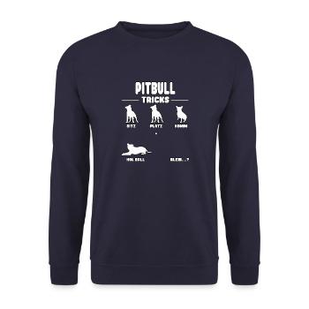 Pitbull Terrier Pittie funny staffordshire Tricks - Unisex Pullover - Navy - Vorne - Alina (178cm) & Michal (187cm)