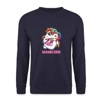 Mamacorn Mutter Tochter Zwillinge Einhörner - Unisex Pullover - Navy - Vorne - Alina (178cm) & Michal (187cm)