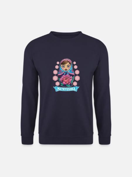 Russie URSS Matryoshka Poupée Uschanka - Sweat-shirt Unisexe - marine