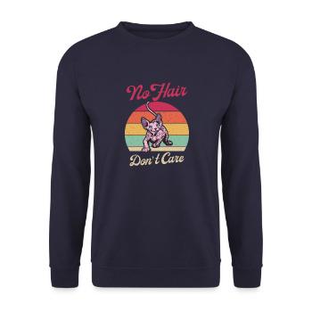 No hair don't care Sphynx Katze - Unisex Pullover - Navy - Vorne - Alina (178cm) & Michal (187cm)