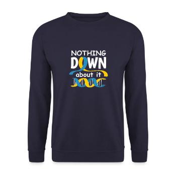 Down Syndrom Tag Spruch Chromosom Geschenkidee - Unisex Pullover - Navy - Vorne - Alina (178cm) & Michal (187cm)