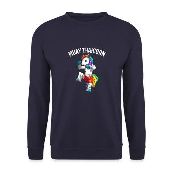 Muay Thai Unicorn - Thaiboxen und Kickboxen - Unisex Pullover - Navy - Vorne - Alina (178cm) & Michal (187cm)